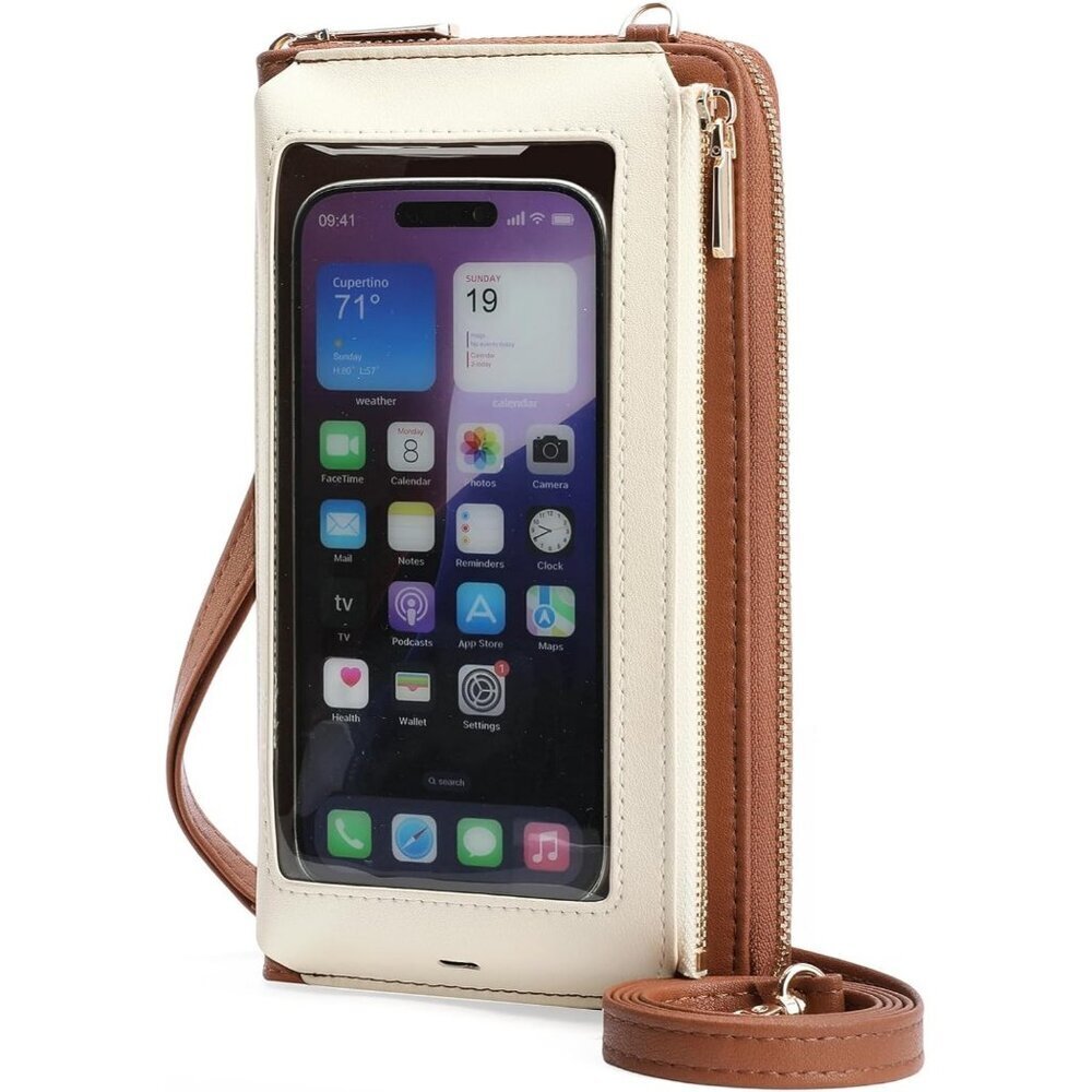 Women White BrownPhone Purse Crossbody Bags for Small Travel Wallet Touch Screen